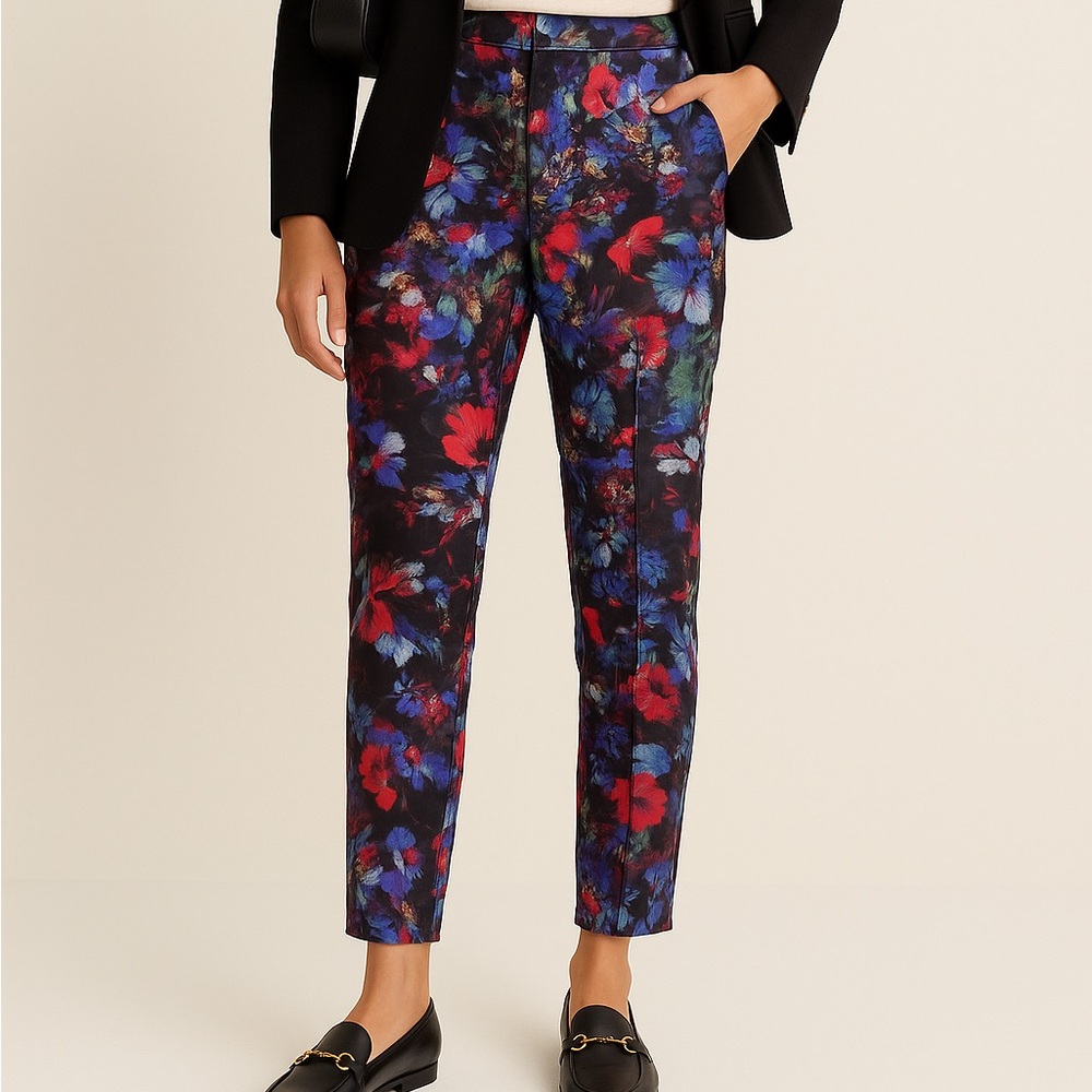 Bold H&M Floral Tapered Pants with Ankle Zips | Size 12